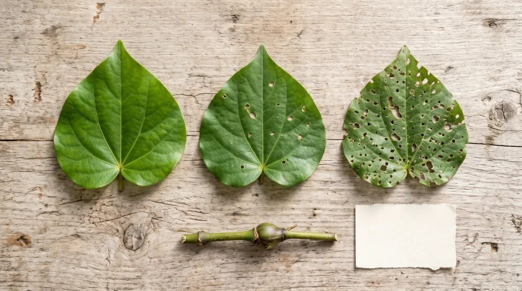 The holes should be clearly visible and natural in shape. Include a small, hand-written card or label (blank or neutral) to suggest a field-guide feel, without any branding.